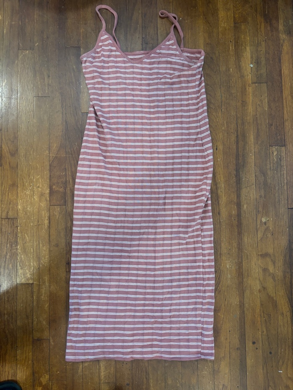 wild fable Pink & White Striped Sleeveless Midi Dress